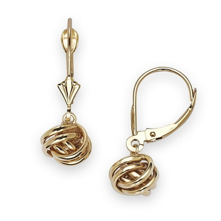 14k Yellow Gold Small Knot Drop Leverback Earrings - Measures 24x8mm