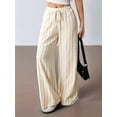 thumbnail image 4 of Women's Striped High Waist Drawstring Wide Leg Loose Casual Trousers with Pockets Color XS, 4 of 9