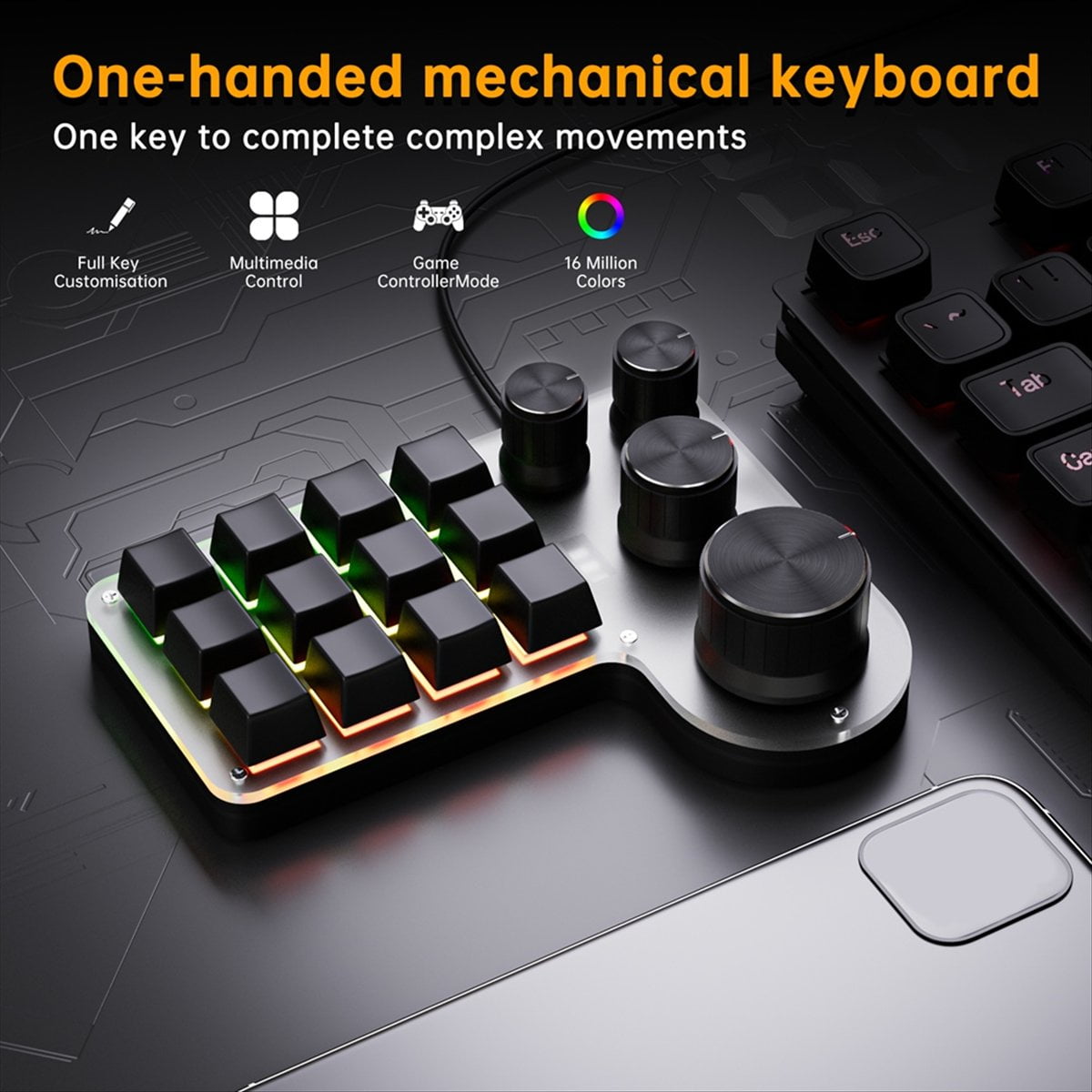 Custom Macro Keyboard 12 Keys 4 Knobs Mini USB Mechanical Keyboard Programming Macro Gaming Keypad White