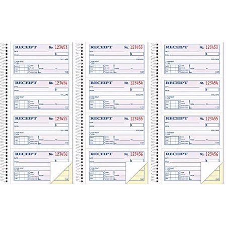 Money/Rent Receipt Book, 2-Part, Carbonless, 11 x 5.25 Inches, 4 Receipts/Page, 200 Sets per Book (4161), White Pack of 3