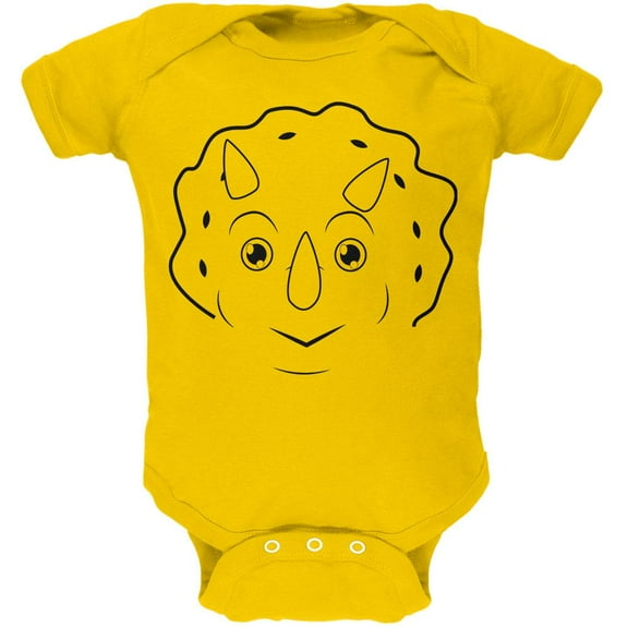 Cute Dino Dinosaur Face Triceratops Soft Baby One Piece Yellow 12-18 M