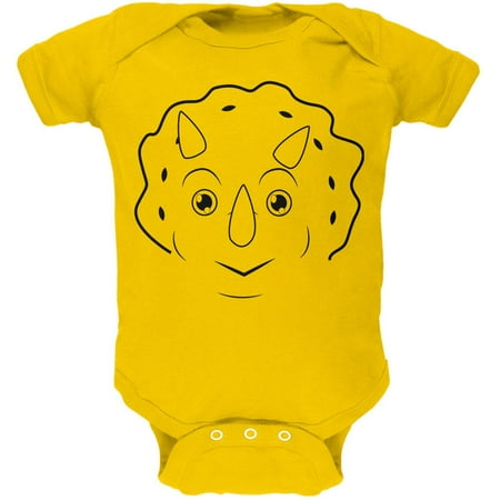 

Cute Dino Dinosaur Face Triceratops Soft Baby One Piece Yellow 12-18 M