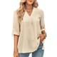 thumbnail image 1 of Top de manga tres cuartos con cuello en V para mujer, camiseta holgada de color puro suave y transpirable para ir de compras albaricoque L, 1 of 6
