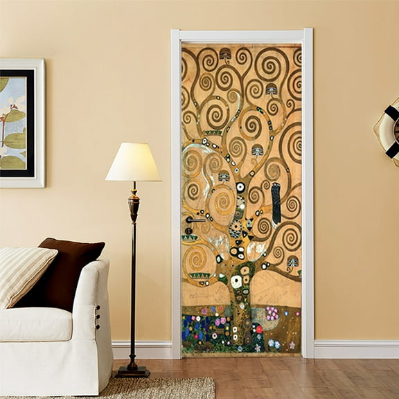 Door Sticker Wallpaper Murals Peel and Stick, Wall Sticker Decal for Bedroom Home Decor Waterproof, Removable Premium Vinyl,  Tree of Life Fridge Stickers