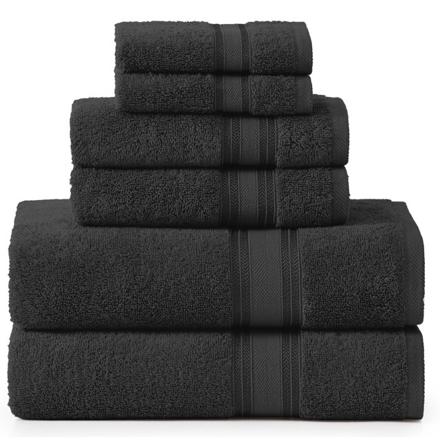 Juego de toallas de baño LANE LINEN Luxury, 6 piezas, 100% algodón, color negro