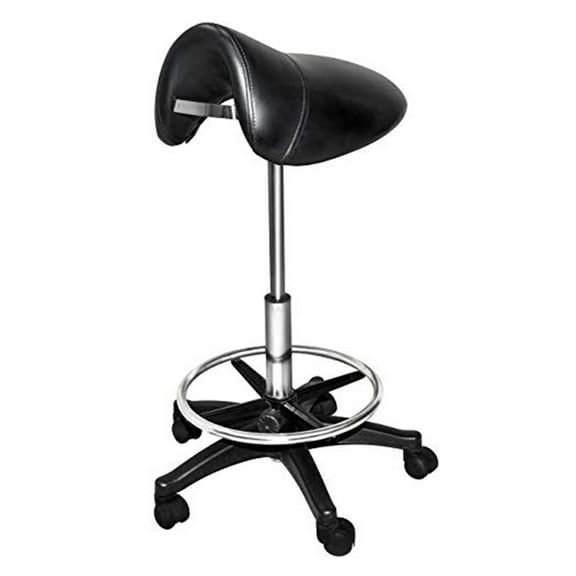Chromium Professional Rotating Saddle Cutting Stool w/ Foam Cushions, Black