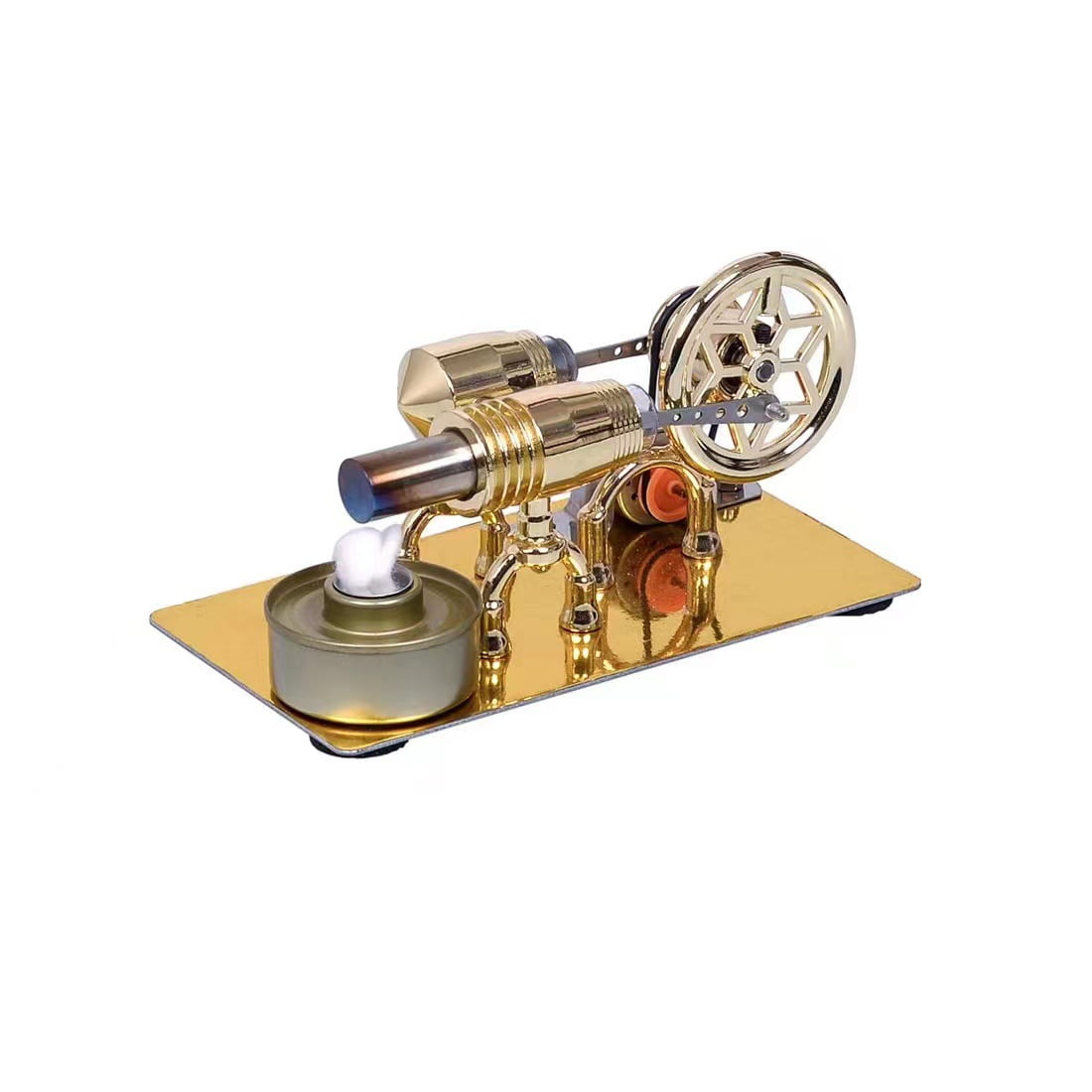 Working Stirling Engine Generator Model with Light Bulb, Heat Powered Hot Air Engine, Dual Cylinder Metal Mechanical Desktop Physics Demonstration Model & Display Gift (Light Color Random)