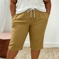 thumbnail image 5 of Ruimatai Womens Capri Cropped Pants Drawstring Elastic Waist Pocket Button Detail Plus Size Casual Vacation Trousers, 5 of 7