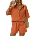thumbnail image 6 of MAIHAN Linen Sets for Women 2 Piece 2026 Summer Vacation V Neck Short Sleeve Beach Outfits Oversized Button Casual Suits(Orange,M), 6 of 8