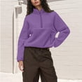 thumbnail image 2 of HAJWOH Womens Fleece Cropped Half Zip Fuzzy Sweatshirts Warm Sherpa Pullover Stand-Up Collar Varsity Jackets with Zipper Pockets, 2 of 7