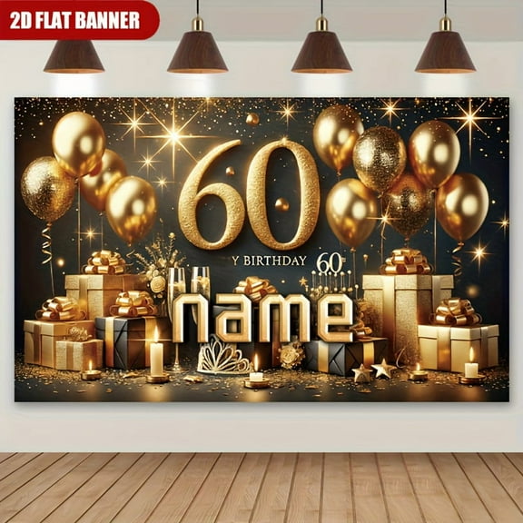 Custom 60th Party Decorations Banner Black Golden Sign Backdrop Photo Booth Props Background Party Favors