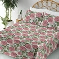 thumbnail image 3 of Ambesonne Roses Fitted & Flat Sheet with Shams 4 Pcs Set, English Garden Blossom Art, Calking, Pastel Pink and Olive Green, 3 of 5