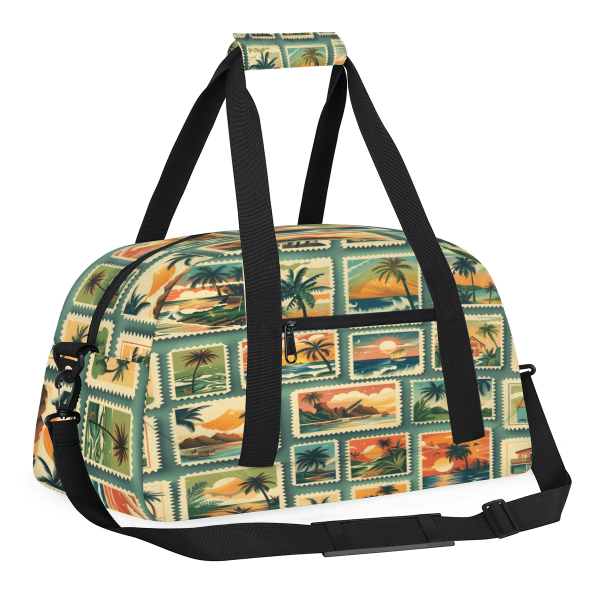 Herdesigns Tropical Beach Palm Tree Sports Duffle Bag for Women & Men, Summer Coastal Nautical Gym Bag Dance Bag Overnight Bag Carry On Weekender Travel Bag