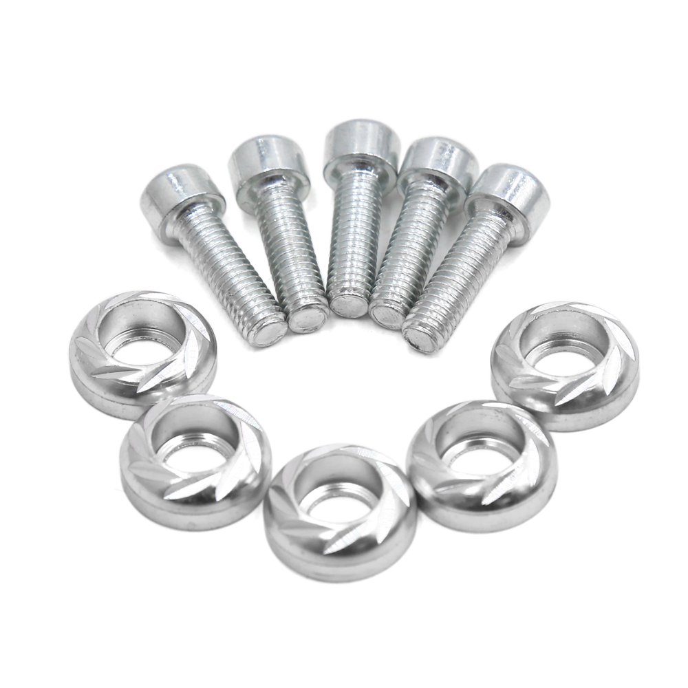 5PCS 5mm Thread Silver Tone Decorative Pattern Motorcycle License Plate