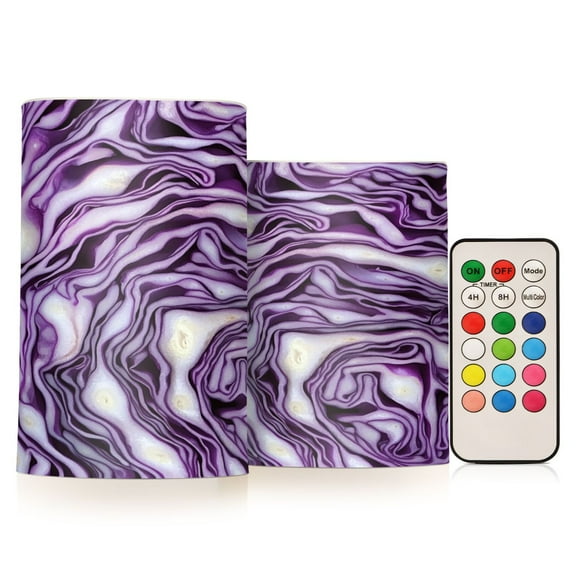 2 PCS Flameless Candles with Remote Timer LED Battery Operated Flickering Candle Light for Wedding Table Home Decoration Gifts Purple Color Texture