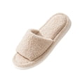 thumbnail image 2 of Women's Slip on Open Toe Fuzzy Sparkly House Slippers Memory Foam Scuff Outdoor Indoor Warm Plush Bedroom Shoes with Faux Fur Lining, 2 of 3