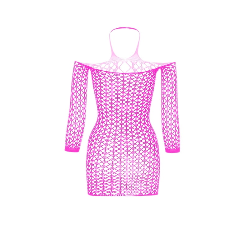 open lace back dress Neon pink fishnet cut out dress main image 1