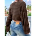 thumbnail image 5 of Women'S Scoop Neck Long Sleeve Sweater Slim Fit Ribbed Knit Solid Fashion Sweater Pullovers Brown L, 5 of 8