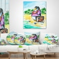thumbnail image 4 of Designart Penguin Enjoying Holidays on Beach - Cartoon Animal Throw Pillow - 18x18, 4 of 5