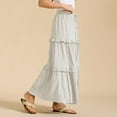 thumbnail image 6 of Delliss Summer Women's Tiered Ruffle Drawstring Skirts Solid Color Ankle Length Skirts White L, 6 of 9
