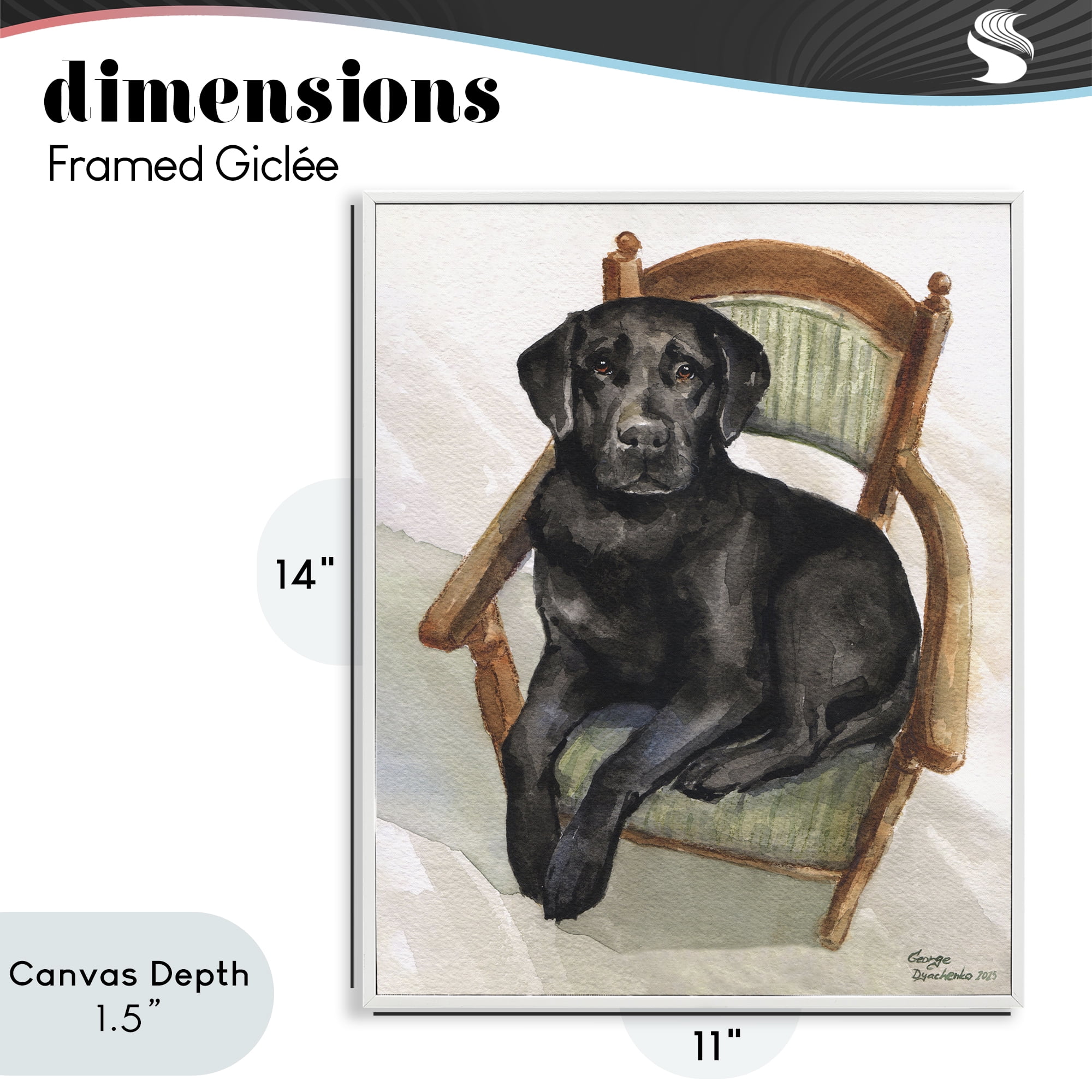 Stupell Industries Black Labrador On Chair White Framed Giclee Art, design by George Dyachenko