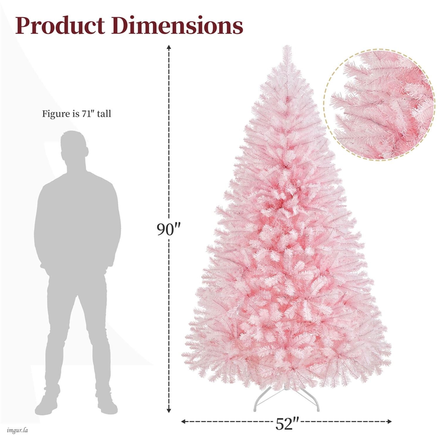 Alden Design 7.5FT Artificial Pre-lit Christmas Fir Tree with Foldable Stand and 550 LED Warm Lights,Pink