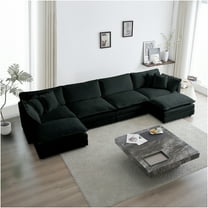 JERFIT Modern U-Shaped Convertible Sectional Sofa with 2 Ottomans, Reversible Chaise, 5-Seater Modular Couch for Living Room, Black Chenille Fabric