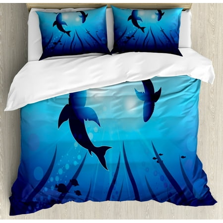 Deep Sea Duvet Cover Set Big Sharks Circling Under The Water