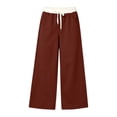 thumbnail image 4 of HomeDM Women's Sweatpants Wide Leg Baggy Thin Fleece Lounge Sweat Pants Elastic Waist Drawstring Joggers with Pockets Wine S, 4 of 7