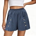 thumbnail image 4 of Zynoxe Shorts for Women with Button Pockets Lightweight Breathable Cotton Linen Shorts Comfort Elastic Waistband Mid-Thigh Wide Leg Shorts Relaxed Loose Fit Solid Color Summer Beach Shorts S, 4 of 7