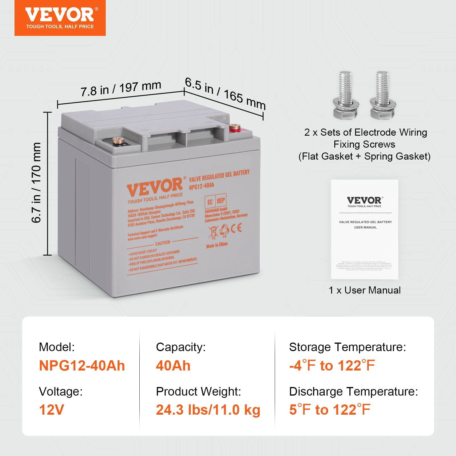 Marine Deep Cycle Battery 12V 40AH, AGM Rechargeable for Mobility Scooters, Go-Karts, UL Certified