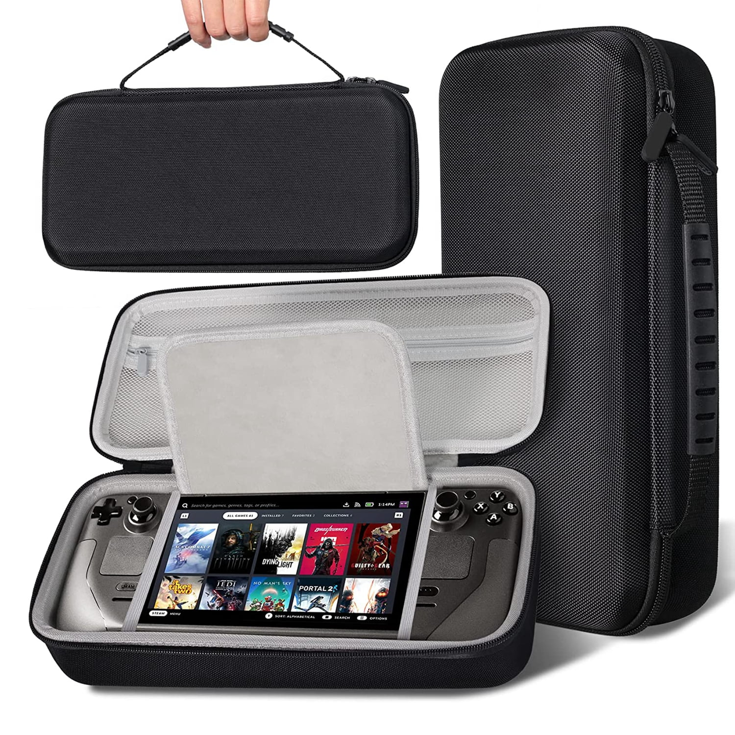 Carrying Case for Valve Steam Deck, with 5 Games Cartridges, Hard Shell Travel Steam Deck Pouch