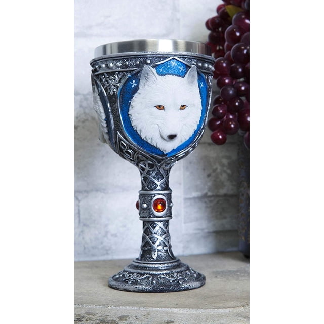 Ebros Celtic Direwolf Loup des Neiges Blanc Gobelet à Vin 16oz Calice
