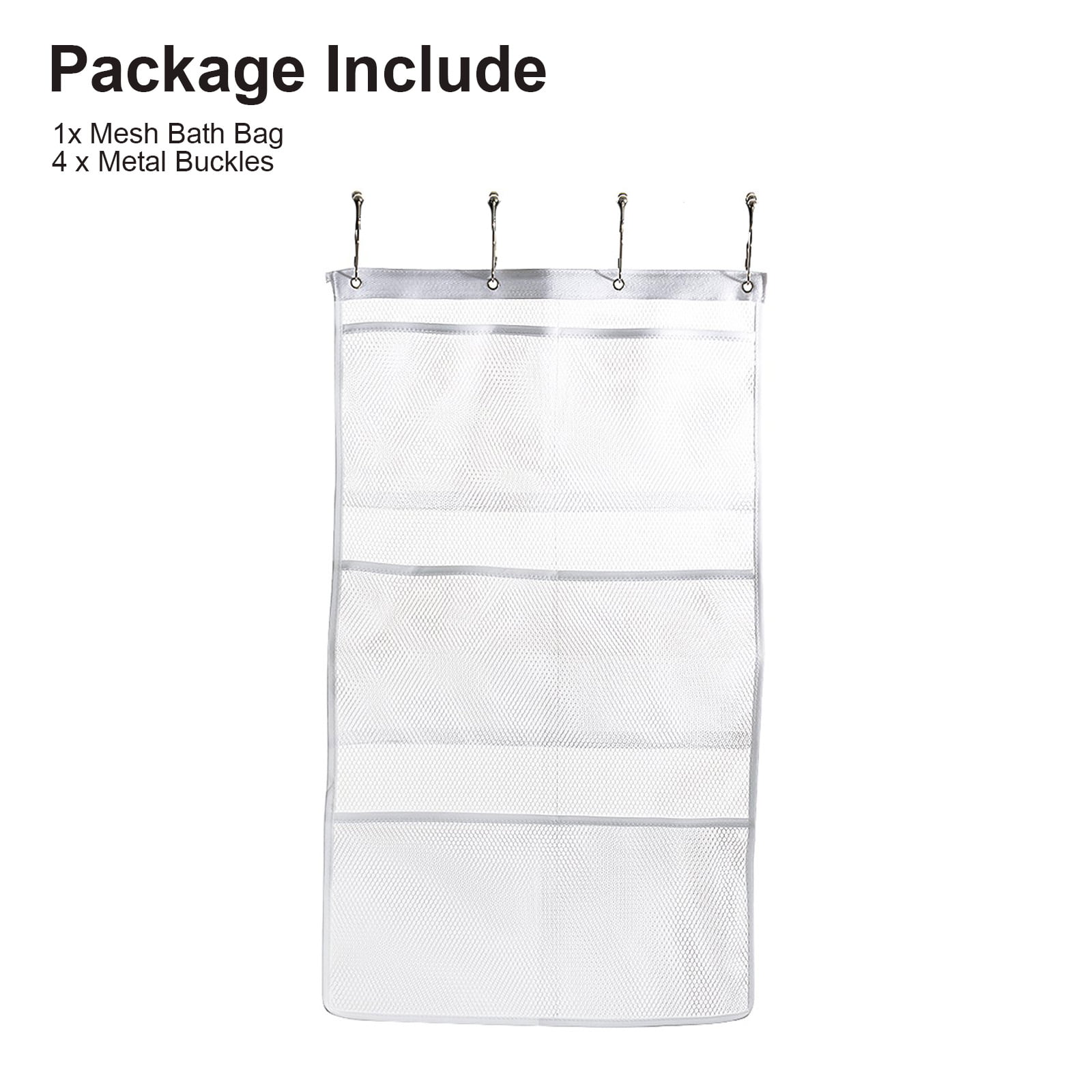 Yihoon Mesh Shower Caddy Curtains Organizer Hanging Bathroom Shower Curtain Rod/Liner Hooks Accessories with 6 Pockets Save Space in Small Bathroom Tub 4 Rings 