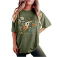 thumbnail image 2 of LEBONYARD Short Sleeve Womens Tops,Clothes under $5.00 fashion,Women's Fashion Summer Round Neck Drop Sleeves Leisure Short Sleeve Flower Printing Tops Army Green L, 2 of 6