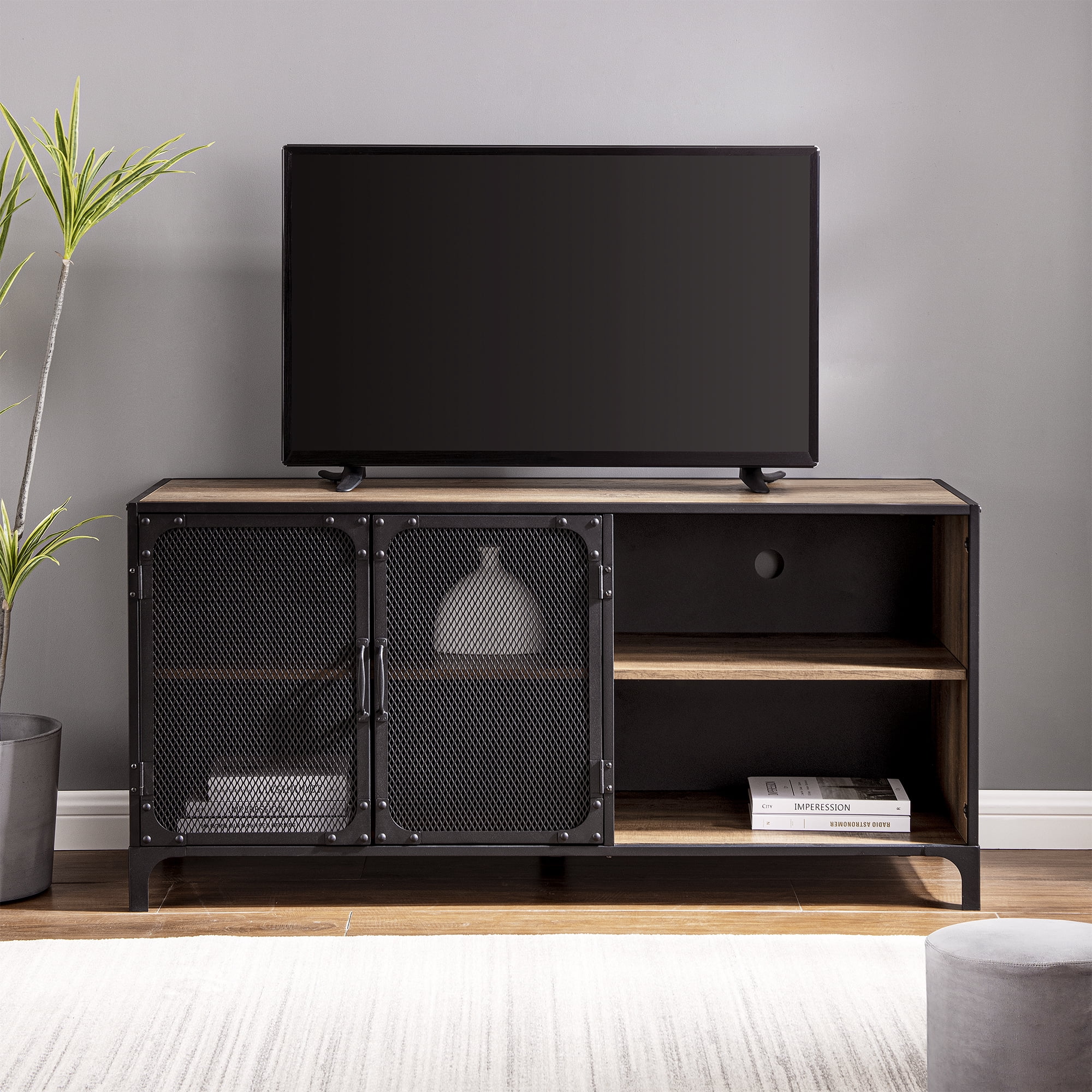 Manor Park Industrial TV Stand for TVs up to 58", Reclaimed Barnwood