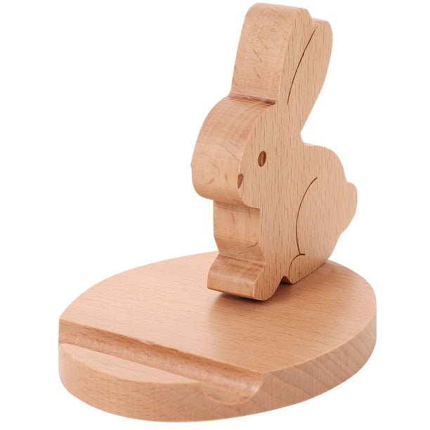 Soporte de madera para teléfono móvil, diseño de conejo, para mesa, tableta, adorno artesanal de madera para oficina.