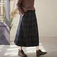 thumbnail image 5 of IWRICH Women's Vintage Plaid Pleated Wool Skirt Elastic Waist A-Line Midi Long Swing Skirt with Pockets Blue L, 5 of 7