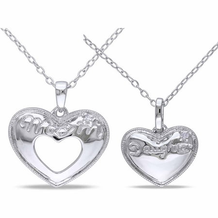 Miabella Diamond-Accent Sterling Silver Mother and Daughter Heart Pendant Set, 18