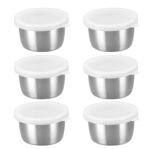 Recipientes para aderezo de ensalada de 40 ml, de acero inoxidable, reutilizables, a prueba de fugas, con tapas de silicona.