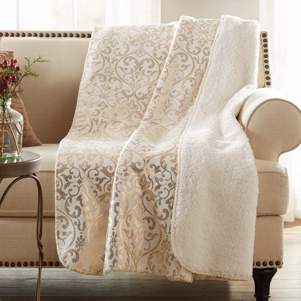 Better Homes&gardens Bhg Sherpa Throw Cream Damask