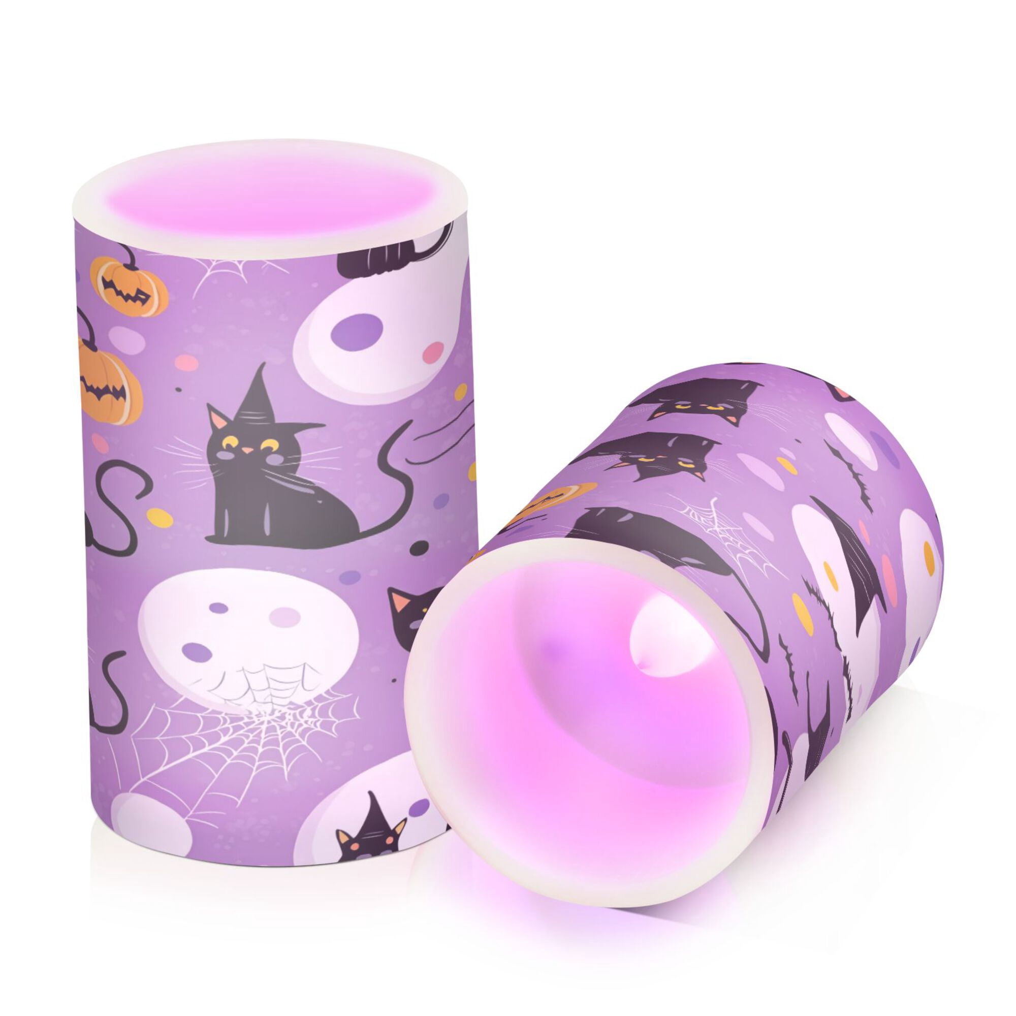 Yayeee Flameless Candles with Remote Flickering Battery Operated Multi Color Changing, Purple Halloween Pattern