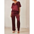 thumbnail image 5 of DAKIMOE Womens Silk Satin Pajama Sets Short Sleeve Pjs V Neck Pajamas for Women with Long Pant S to XL, 5 of 9