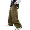 thumbnail image 2 of FAOWME Big Boys Pants With Pocket Elastic Waist Wide Leg Straight Fit Solid Color Comfortable Loose Trousers For Daily Wear Army Green 5-6 Years, 2 of 6