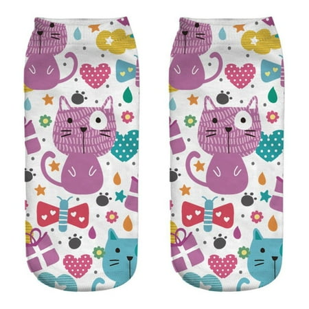 

Baycosin Women 3D Novelty Crazy Funny Cat Ankle Socks Cute Colorful Cartoon Low Cut Socks