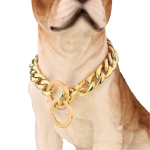 Cadena de collar de perro dorada con hebilla de acero, cadena deslizante de eslabones cubanos de acero inoxidable