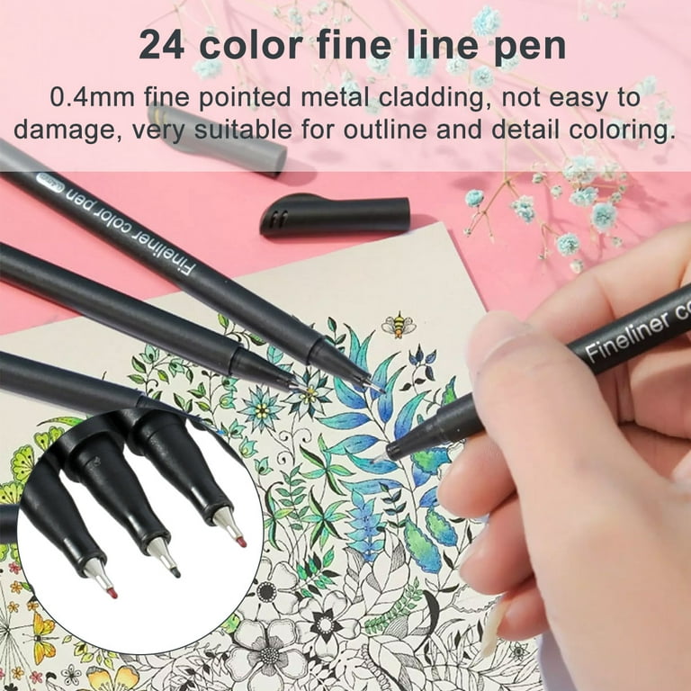 VILLCASE 24 Pcs Stroke Hook Line Pen Scrapbook Markers Fine Tip Markers  Colored Journal Pens Fine Point Pens Journal Marker Pens Journaling Markers