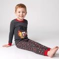 thumbnail image 3 of NIPAXO Toddler Boys Pajamas Set Long Sleeve Charcoal Grey "HERO" Fire Truck Graphic Thermal Sleepwear with Red Cuffs for Kids, 3 of 8