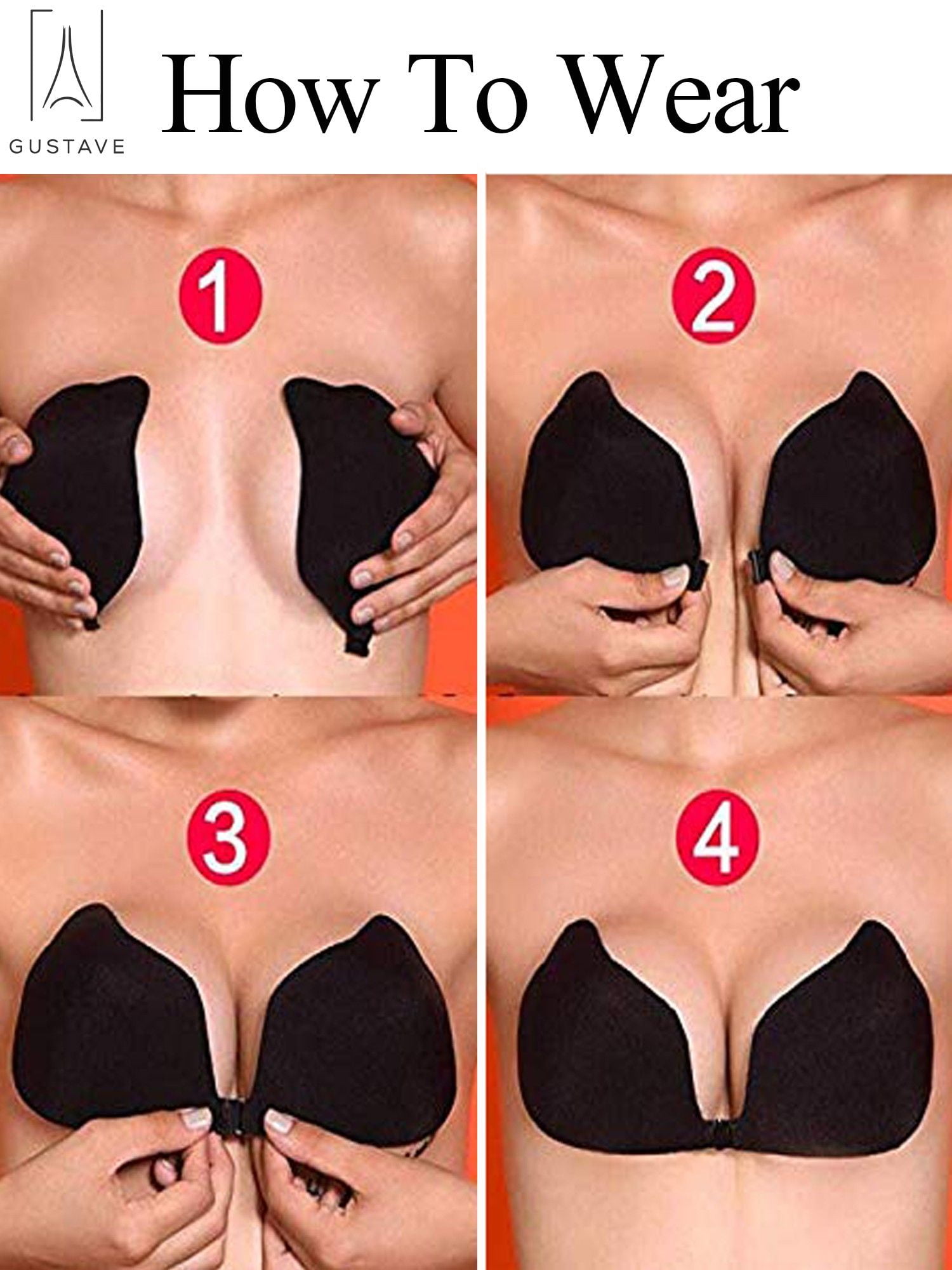 GustaveDesign Women Push Up Strapless Invisible Bra Backless Adhesive Sexy  Seamless Bra Breast Life Nipple Cover A Cup,Black 