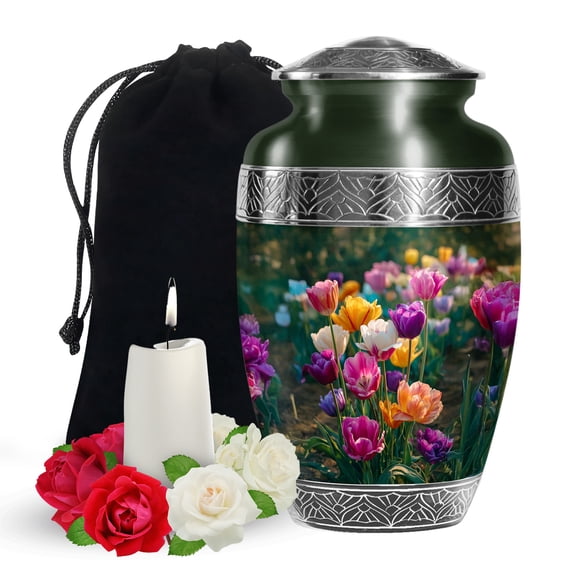 YATSKIA Colorful Garden Tulip Urn for Ashes Adult Male, Memorial Burial Urns for Human Ashes Adult Female, Decorative Urns for Ash , (200 Cubic, Large 10 Inch)